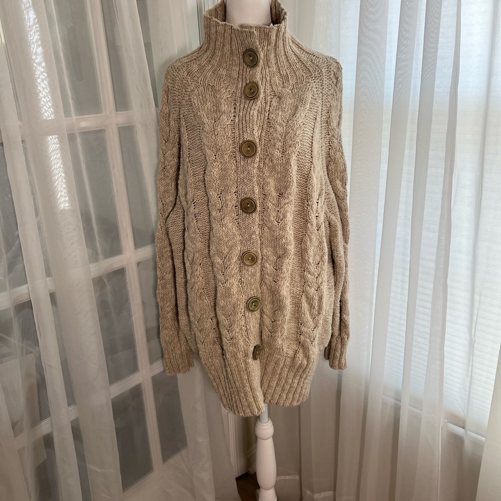 Free People Button-Up Cable Knit Cardigan - Cream